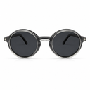 Round sunglasses with dark lenses on a white background