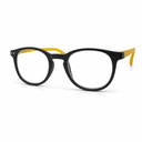 Green and yellow eyeglasses on a white background