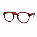 Red round eyeglasses on a white background