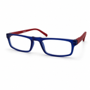 Blue and red eyeglasses on a white background