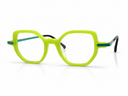 Yellow eyeglasses with green accents 
