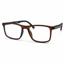 Brown eyeglasses with black accents on a white background