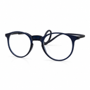 Round blue eyeglasses on a white background