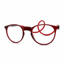 Red round eyeglasses on a white background