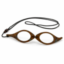 Vintage-style glasses with a black cord on a white background