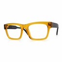 Orange eyeglasses with blue temple 