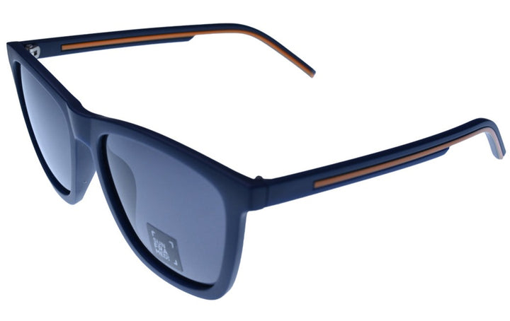 Framed! reactangle blue sports sunglasses with orange stripe - side photo