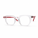 Clear eyeglasses with red accents 