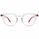Transparent eyeglasses with red accents
