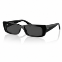 Black rectangular sunglasses on a white background. 