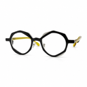 Black eyeglasses with yellow accents 