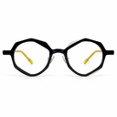 Black eyeglasses with yellow temples 