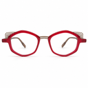 Red eyeglasses with accents on a white background