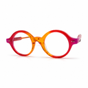 Round eyeglasses with a gradient color from red to orange on a white background
