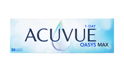 Acuvue 1-Day Oasys Max contact lens box on a white background