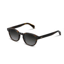 Sunglasses with dark tortoiseshell frame and gradient lenses on a white background