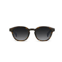 Sunglasses with havana frame and dark lenses on a white background