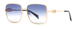 Ana Hickman oversized square sunglasses - gold frames and blue gradient lenses - side photo