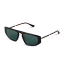 Sunglasses with dark lenses and tortoiseshell frame on a white background