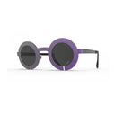 Blackfin Round sunglasses with purple frames and black lenses 