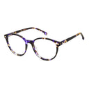 Black and purple eyeglasses on a white background