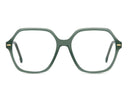 Green women's eyeglasses on a white background