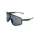 Sunglasses with black frame and dark lenses on a white background