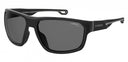 Carrera sport sunglasses with a matte black frame and dark gray lenses, shown from a three-quarters angle on a white background.
