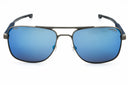 Sunglasses with blue lenses and grey frame on a white background