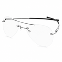 Pair of rimless eyeglasses on a white background