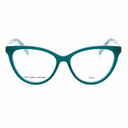 The Marc Jacobs eyeglasses featuring a translucent teal cat-eye frame with light blue temples, shown against a plain white background.