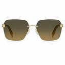 Marc Jacobs square rimless sunglasses with gradient brown lenses and gold metal frames, shown against a plain white background.