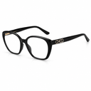 Black cat-eye eyeglasses with gold-tone 'CHOO' logo hardware on the temple arm, shown on a clean white background.