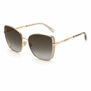 A pair of women's square aviator-style sunglasses with a gold-tone metal frame, gradient brown lenses, and crystal embellishments on the outer corners of the frames.
