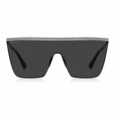 A pair of oversized shield sunglasses with dark gray lenses and a textured light gray top frame, shown against a plain white background.