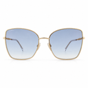 Oversized square sunglasses with a gold metal frame and gradient blue-to-clear lenses, shown against a plain white background.