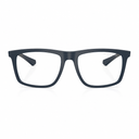 Blue eyeglasses with clear lenses, shown from the front on a white background.