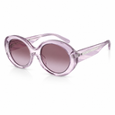 Oversized sunglasses with a translucent light pink frame and gradient pink lenses, shown on a clean white background.