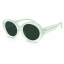 Sunglasses with black gradient lenses and mint frame on a white background