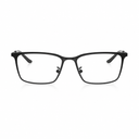Matte black full-rim eyeglasses with a rectangular shape and clear lenses, shown from the front on a white background.