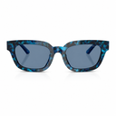 Square sunglasses with a blue and black marbled acetate frame and blue tinted lenses, shown against a plain white background.
