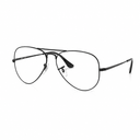 Black metal aviator eyeglasses with clear lenses, shown from a three-quarters angle on a white background.