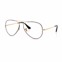 A pair of classic aviator-style eyeglasses with a gold-tone metal double bridge, thin dark rims, and black temple tips, shown on a clean white background.