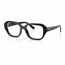 Black Ray-Ban square eyeglasses with clear lenses, displayed on a clean white background with a soft reflection.