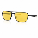 Black rectangular aviator-style sunglasses with yellow tinted lenses, shown on a clean white background with a subtle reflection.