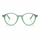 Round eyeglasses with translucent mint green acetate frames and clear lenses, shown against a white background with a soft reflection.