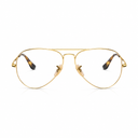 A pair of classic aviator-style eyeglasses with a thin gold metal frame and tortoiseshell temple tips, shown against a plain white background.