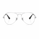 A pair of classic aviator-style eyeglasses with a thin silver metal frame and clear lenses, featuring black temple tips, shown against a plain white background.
