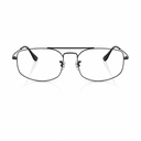 A pair of full-rimmed square eyeglasses with a thin black metal frame and clear lenses, shown from the front on a white background with a subtle reflection.