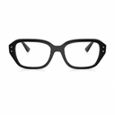 Black square eyeglasses with a glossy finish and small decorative rivets on the temples, shown against a plain white background.